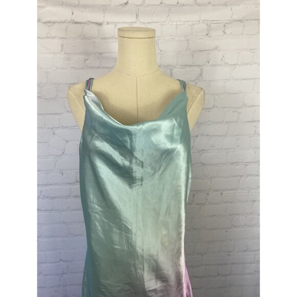 CLEARANCE Je Jadore Strappy Blue Purple Ombre Satin Cowl Neck Midi Medium Slip - Picture 4 of 8
